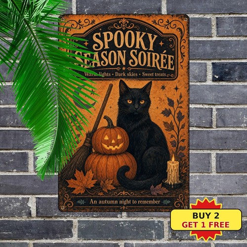Rustic black cat pumpkin metal - black,